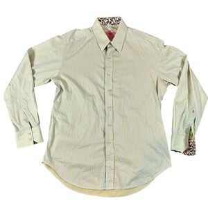 Robert Graham Mens Striped Button Down Shirt Blue Yellow Beach Chair Cuff Size M
